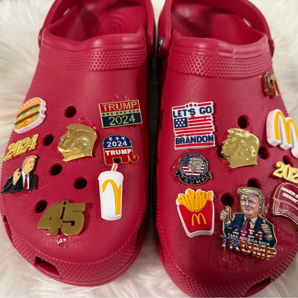 CROCS Kids Red Slippers with Fun Charms